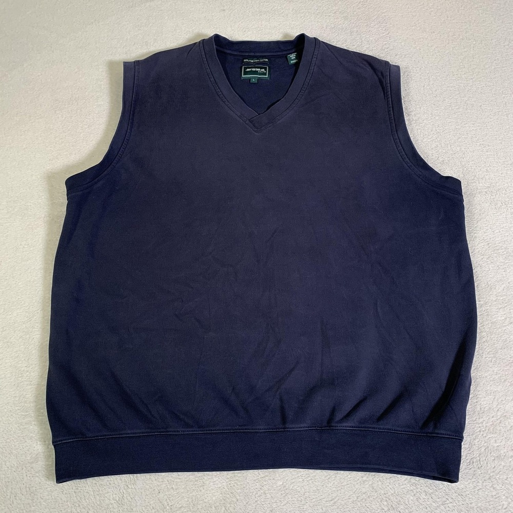 Bolle Golf Sweater Vest Mens Large Navy V Neck 100% Pima Cotton Knit Pullover
